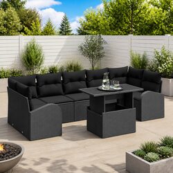 Garden Sofa Set Modular Outdoor Seating with Cushions Poly Rattan 8 Pieces
