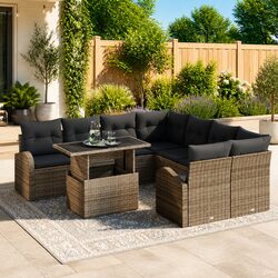 Concise 9-Piece Modular Rattan Outdoor Sofa Set