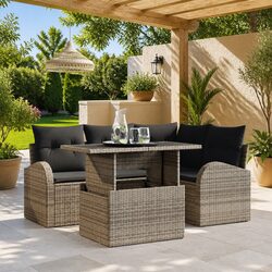 Outdoor Garden Sofa Set 5-Piece Modular Poly Rattan Lounge Patio Furniture Grey