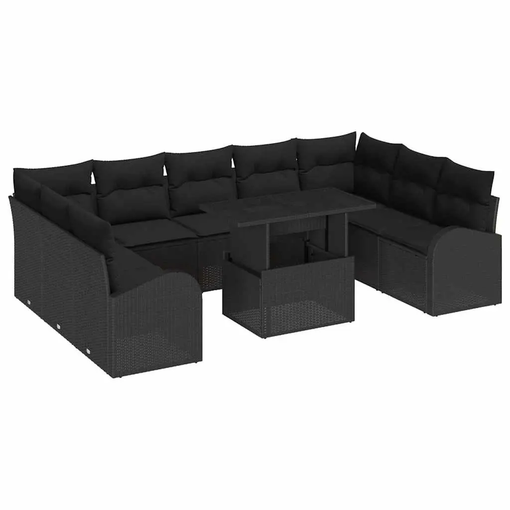 Modular Garden Sofa Set Black 10 Piece Weather Resistant Cushions Adjustable Dining Table