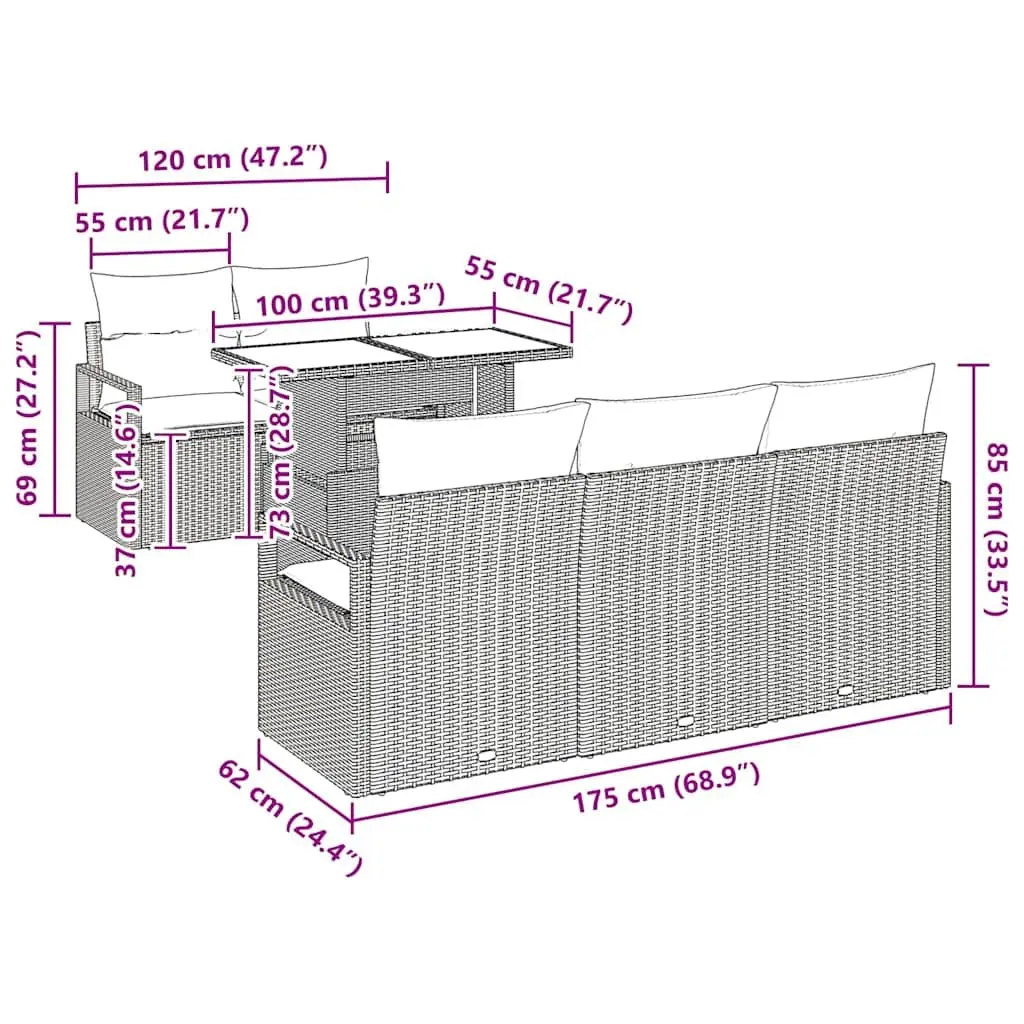 6 Piece Modular Outdoor Sofa Set Grey with Storage for Garden and Patio