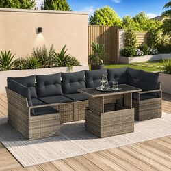 Compact 8-Piece Grey Garden Sofa Set for Outdoor Comfort