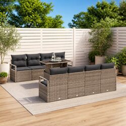 Compact 9-Piece Outdoor Sofa Set with Adjustable Table