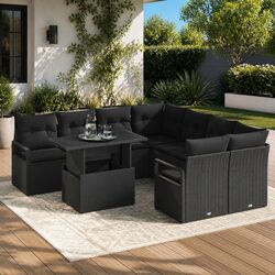 Compact 9-Piece Outdoor Sofa Set with Table and Cushions
