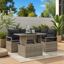 Compact 5-Piece Grey Poly Rattan Sofa Set