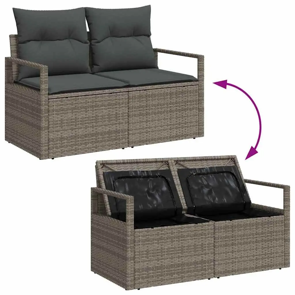 Garden Sofa Set Grey 7-Piece Outdoor Furniture Adjustable Table Weather-Resistant Cushions Poly Rattan Armrests Integrated Storage