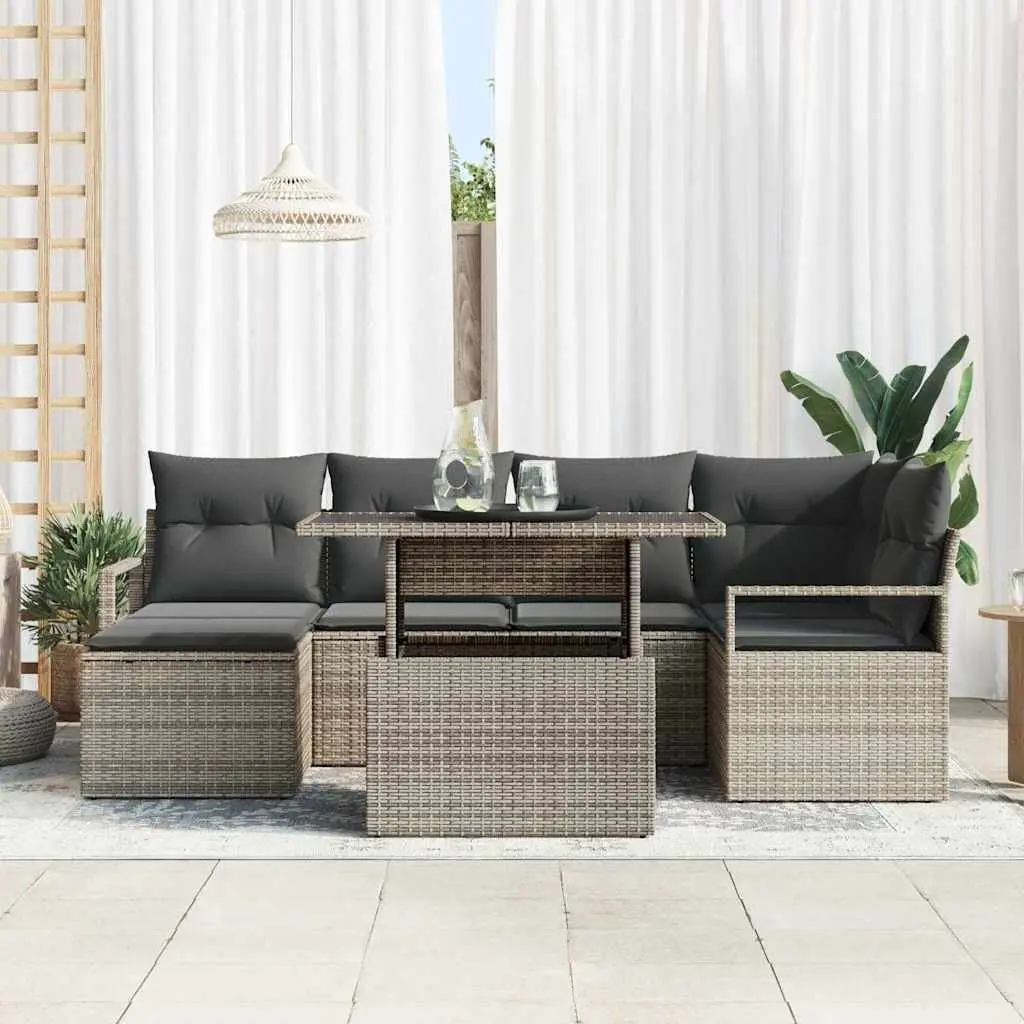 Modular Garden Sofa Set Grey 7 Piece Poly Rattan Outdoor Furniture with Storage