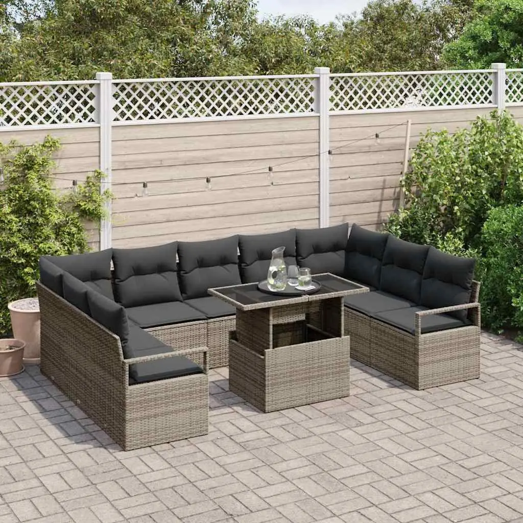Modular Garden Sofa Set Grey 10 Piece Outdoor Furniture Patio Rattan Sectional