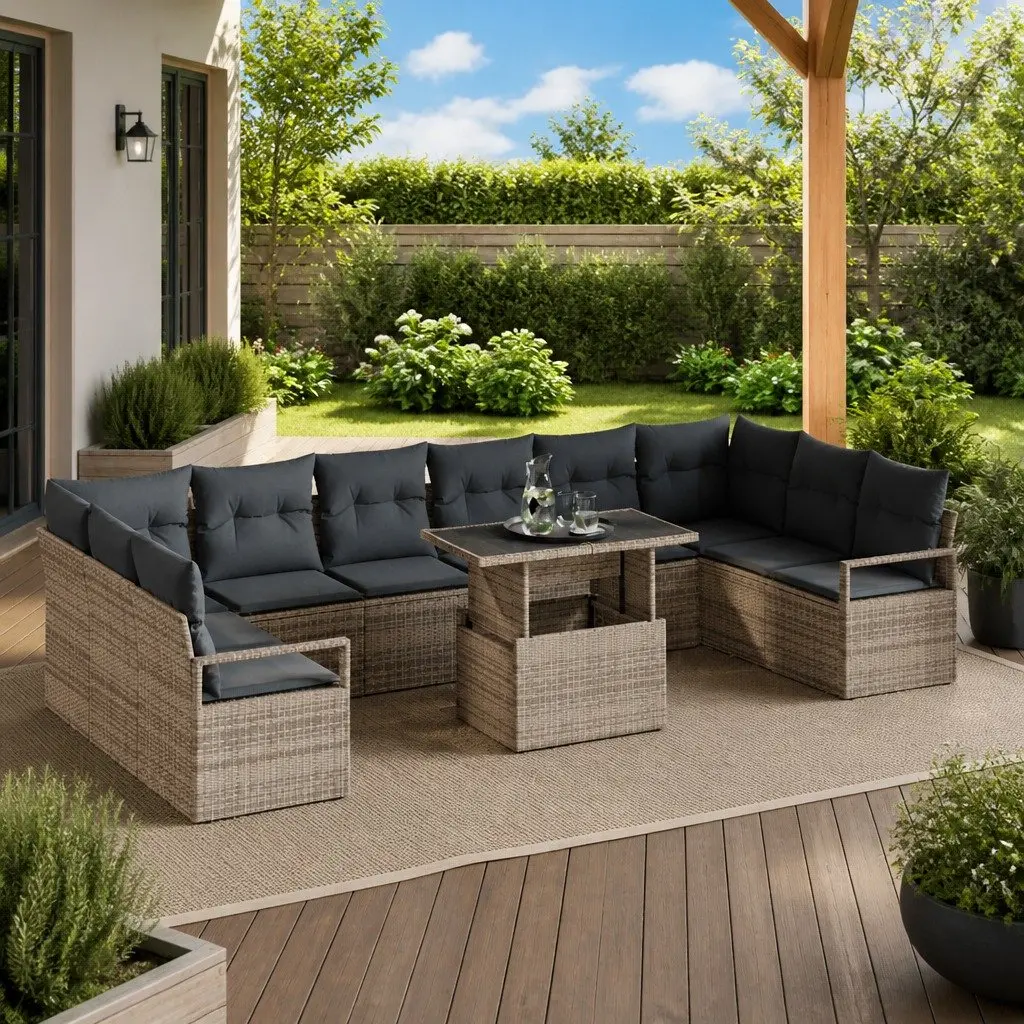 Garden Sofa Set Grey 11 Piece Modular Outdoor Furniture Weather Resistant