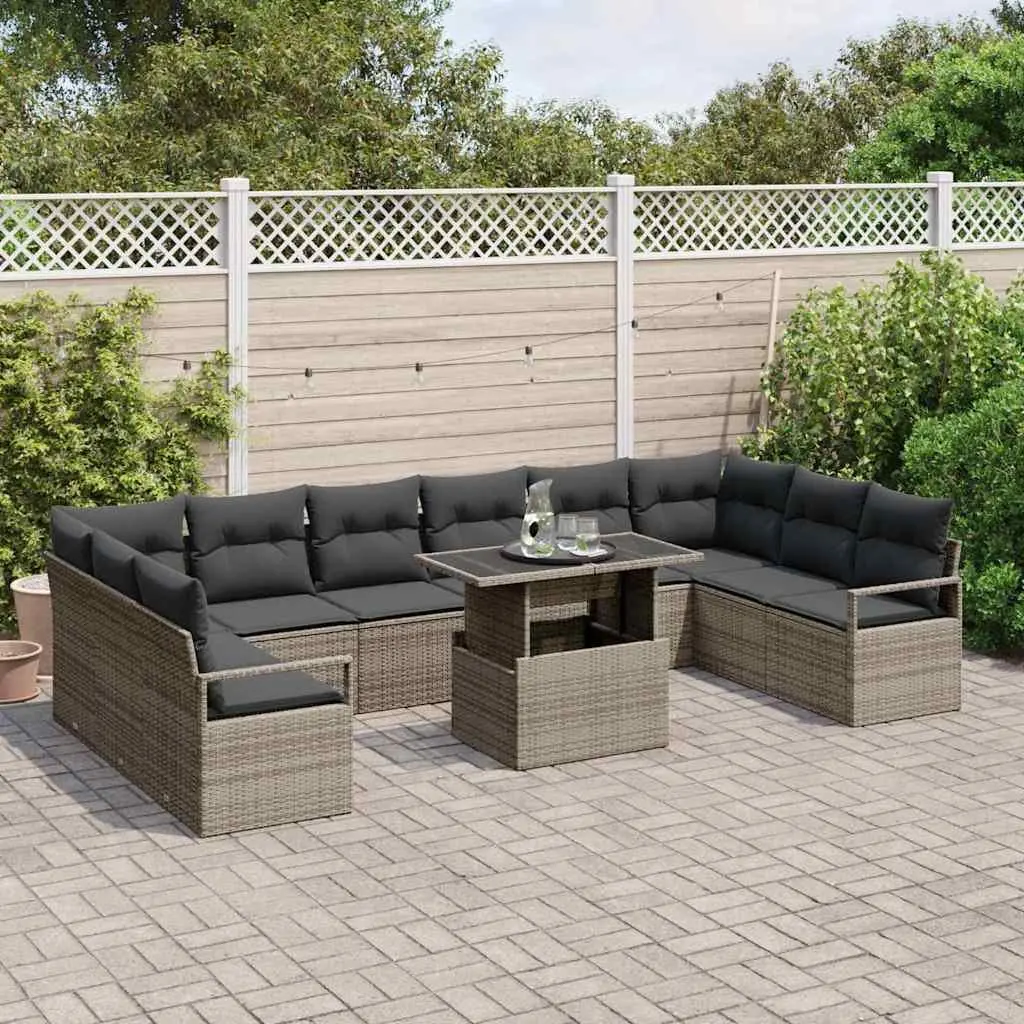 Garden Sofa Set Grey 11 Piece Modular Outdoor Furniture Weather Resistant