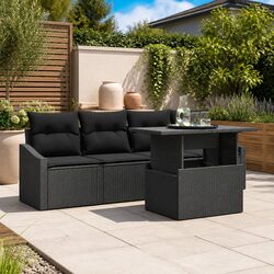 Outdoor Garden Sofa Set 5 Pieces Modular Poly Rattan Furniture with Storage