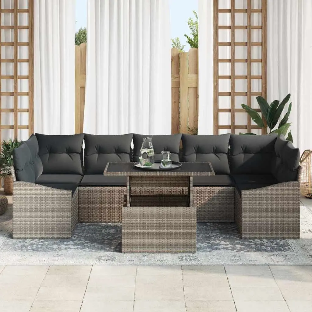 Modular Garden Sofa Set Beige 8 Piece Outdoor Furniture Poly Rattan Cushioned Seating