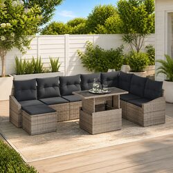 Garden Sofa Set 9 Pieces Grey Outdoor Seating Patio Furniture Modular Corner