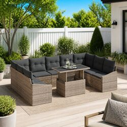 Garden Sofa Set 10 Pieces Grey Outdoor Seating Lounge Furniture with Cushions
