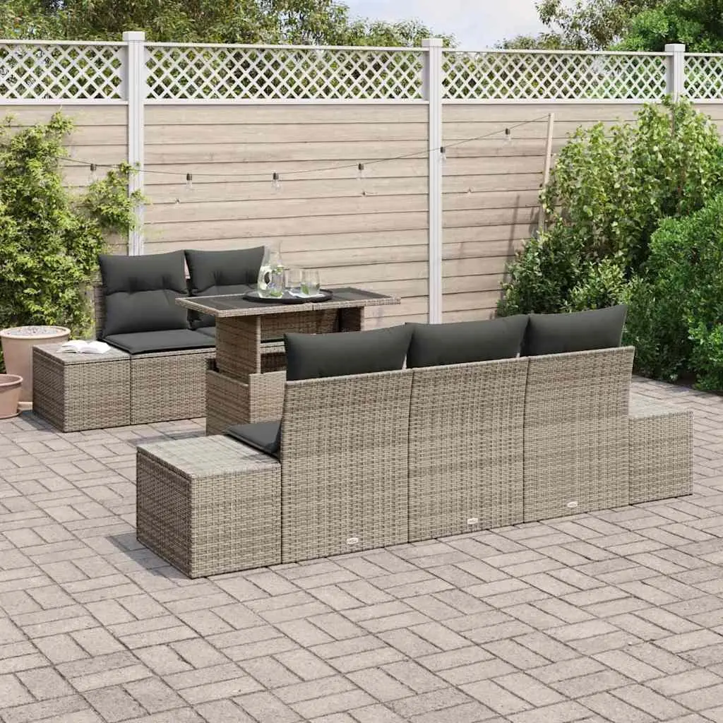 Garden Sofa Set Grey 6 Piece Outdoor Sectional Modular Poly Rattan Steel Frame