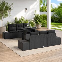 Concise 7-Piece Black Garden Sofa Set Overview