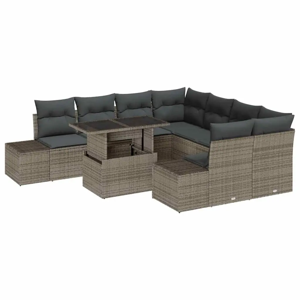 Garden Sofa Set Grey 9 Piece Modular Outdoor Seating Poly Rattan with Cushions