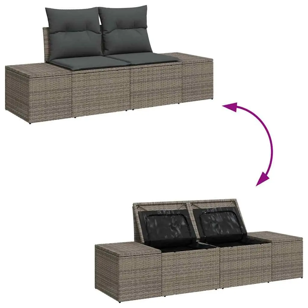 Garden Sofa Set Grey 9 Piece Modular Outdoor Seating Poly Rattan with Cushions