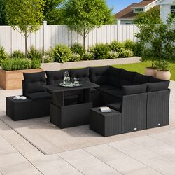 Outdoor Sofa Set Modular Garden Furniture 9 pcs Black Poly Rattan Sectional