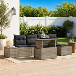 Garden Sofa Set 6-Piece Outdoor Furniture Patio Rattan Seating with Storage