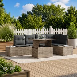 Concise Modern 6-Piece Garden Sofa Set in Grey