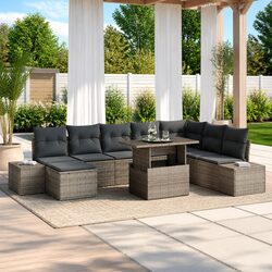 Concise 9-Piece Grey Poly Rattan Garden Set