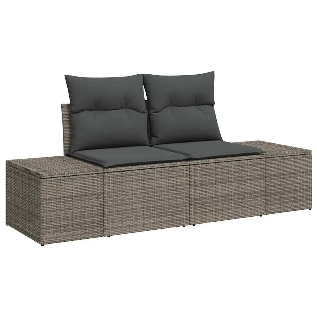 Garden Sofa Set 10 Pcs Grey Poly Rattan Outdoor Furniture with Storage Benches