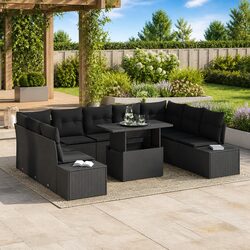 Concise 10-Piece Garden Sofa Set with Glass Table