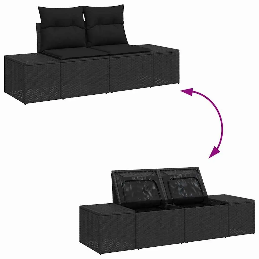 Garden Sofa Set 10 Piece Black Poly Rattan Outdoor Furniture with Storage