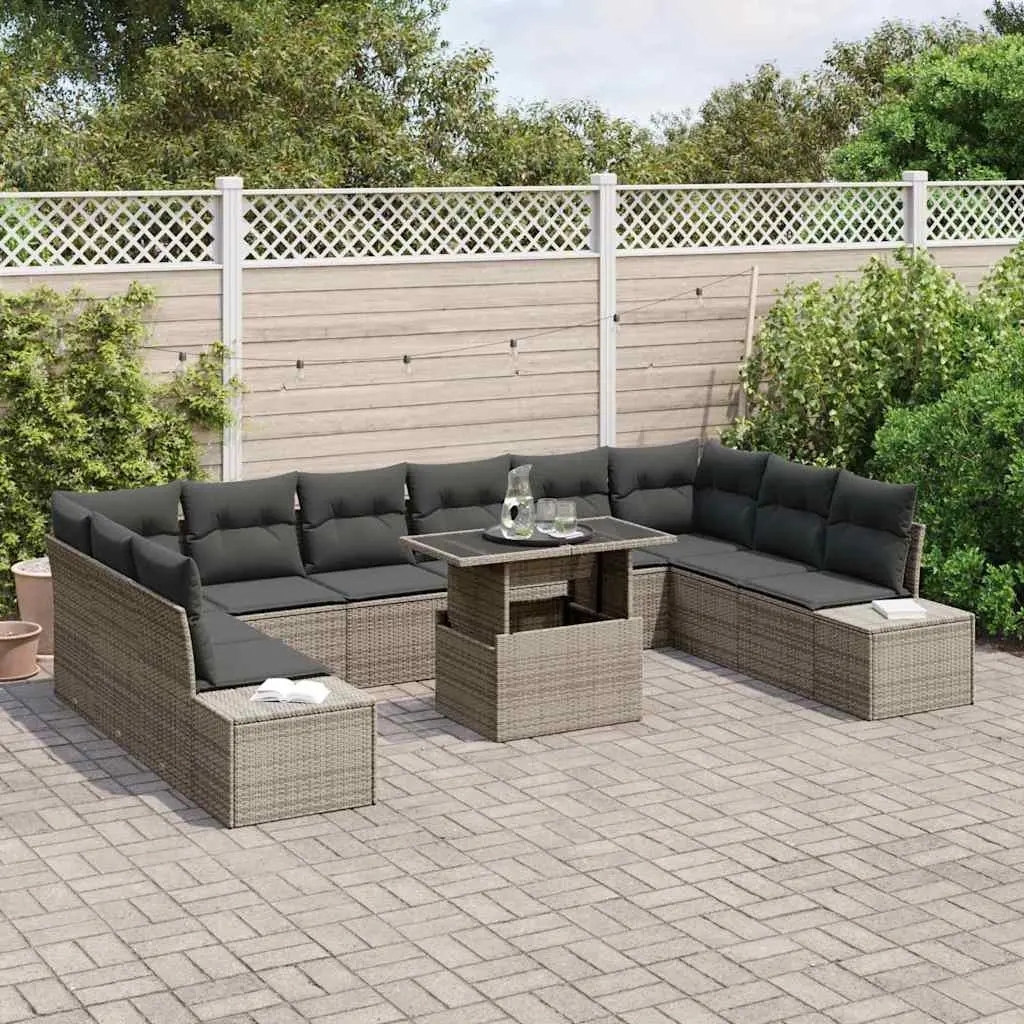 Garden Sofa Set 11 pcs Grey Outdoor Furniture Poly Rattan Modular Patio Lounge