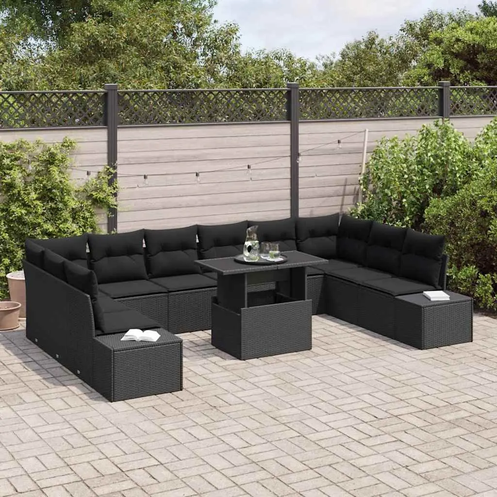 Modular Garden Sofa Set Black 11 Piece Weather Resistant Seating with Cushions for Patio and Outdoor Use