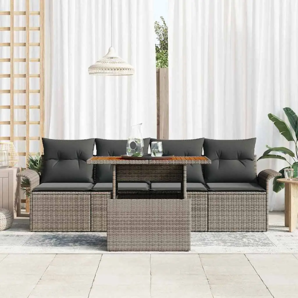 Outdoor Garden Sofa Set 5 Piece Grey Poly Rattan with Storage Modular Furniture