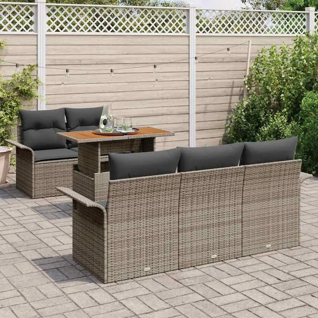 Modular Garden Sofa Set Grey 6 Piece Outdoor Seating Poly Rattan with Storage