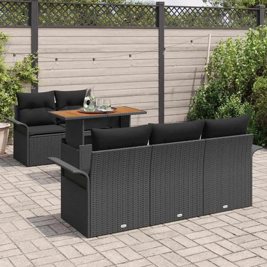 Garden Sofa Set Black 6 Piece Modular Outdoor Furniture with Storage