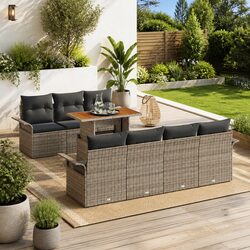 Compact 8-Piece Outdoor Sofa Set in Grey Rattan