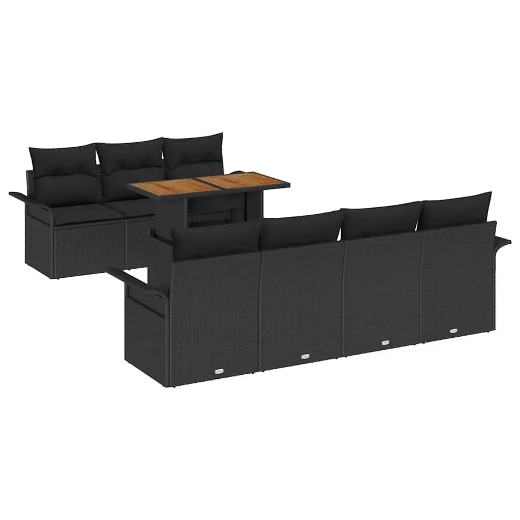 Garden Sofa Set 8 Piece Outdoor Furniture Black Poly Rattan Modular Seating