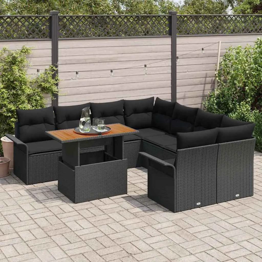 Garden Sofa Set 9 pcs Outdoor Furniture with Storage Black Poly Rattan Modular