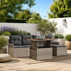 Outdoor Garden Sofa Set 6 Piece Modular Lounge with Storage Grey Poly Rattan