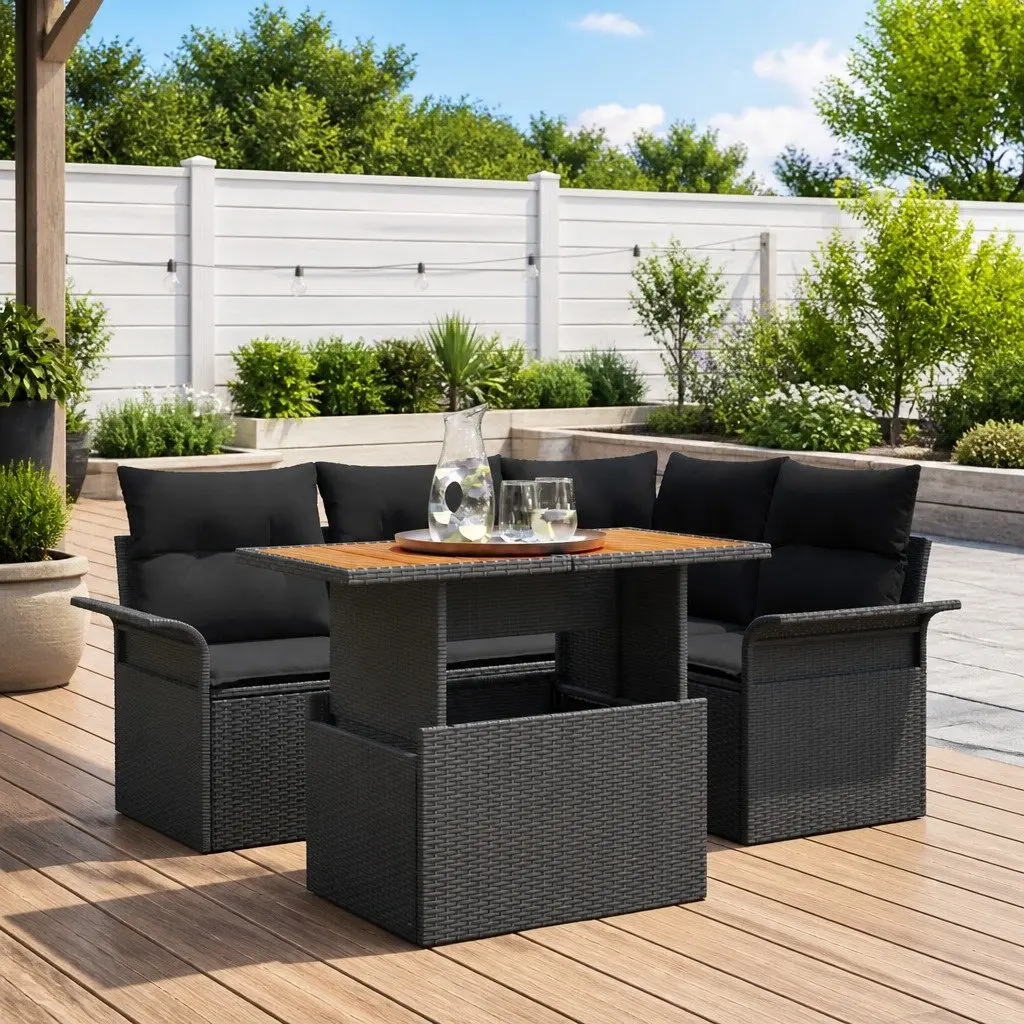 5-Piece Black Modular Sofa Set for Outdoor Relaxation