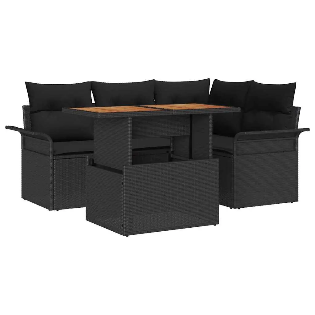 5-Piece Black Modular Sofa Set for Outdoor Relaxation