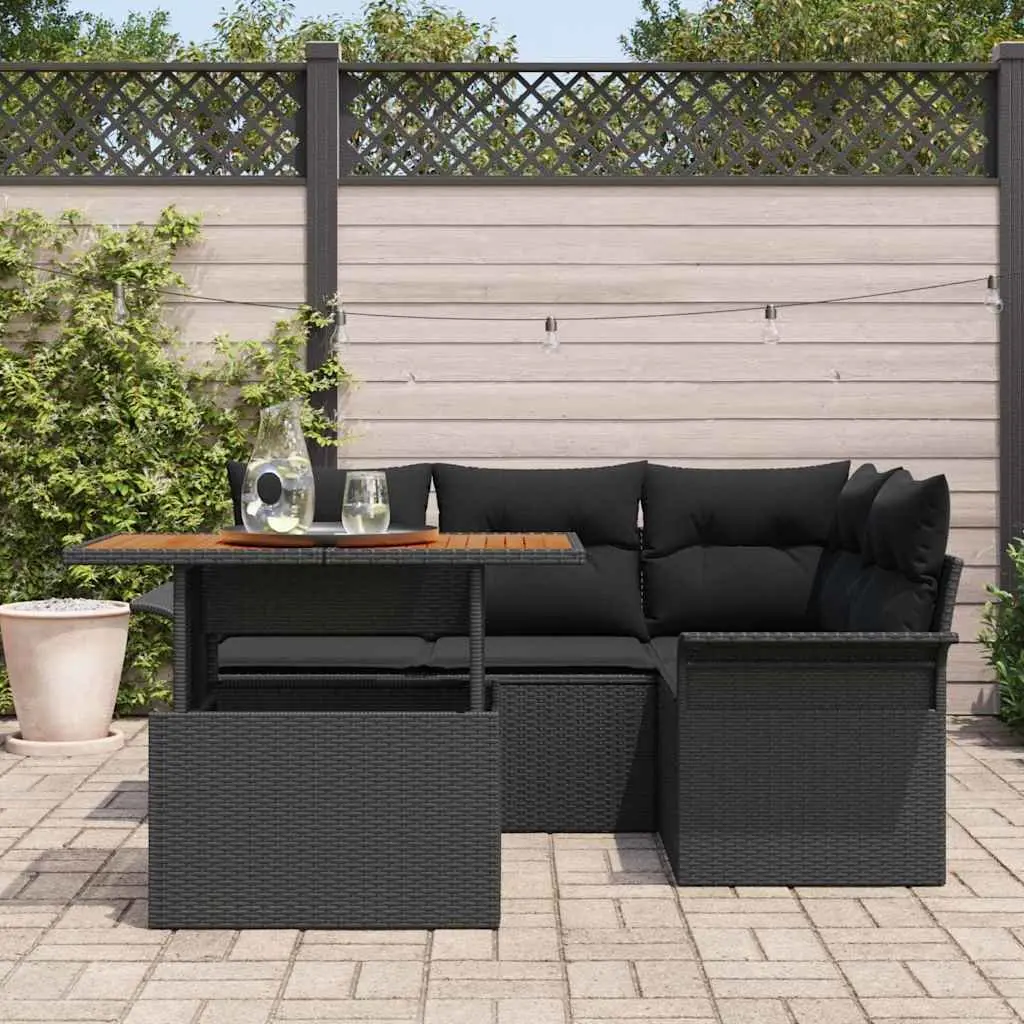 5-Piece Black Modular Sofa Set for Outdoor Relaxation