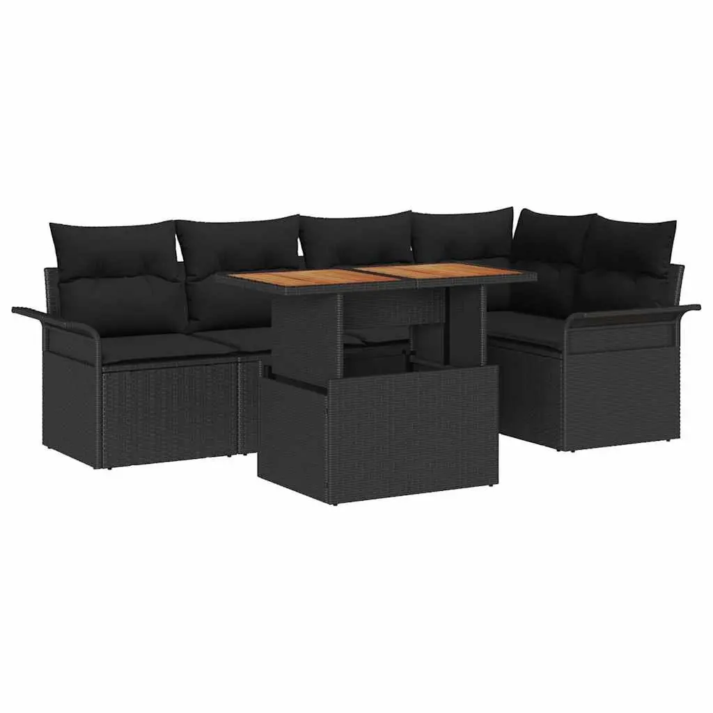 Outdoor Sofa Set 6 Piece Modular Garden Furniture with Storage Black Poly Rattan