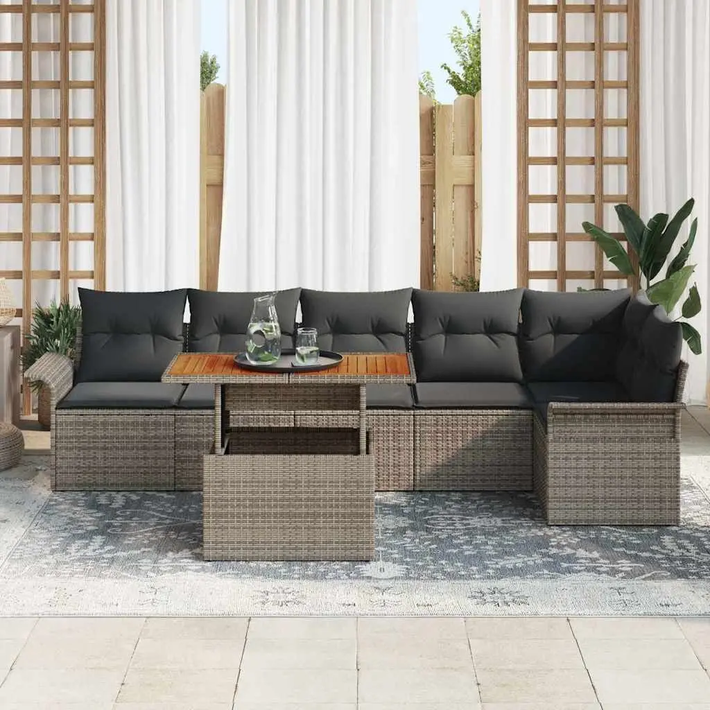 Grey Poly Rattan Garden Sofa Set 7 Piece Outdoor Modular Lounge Dining Set