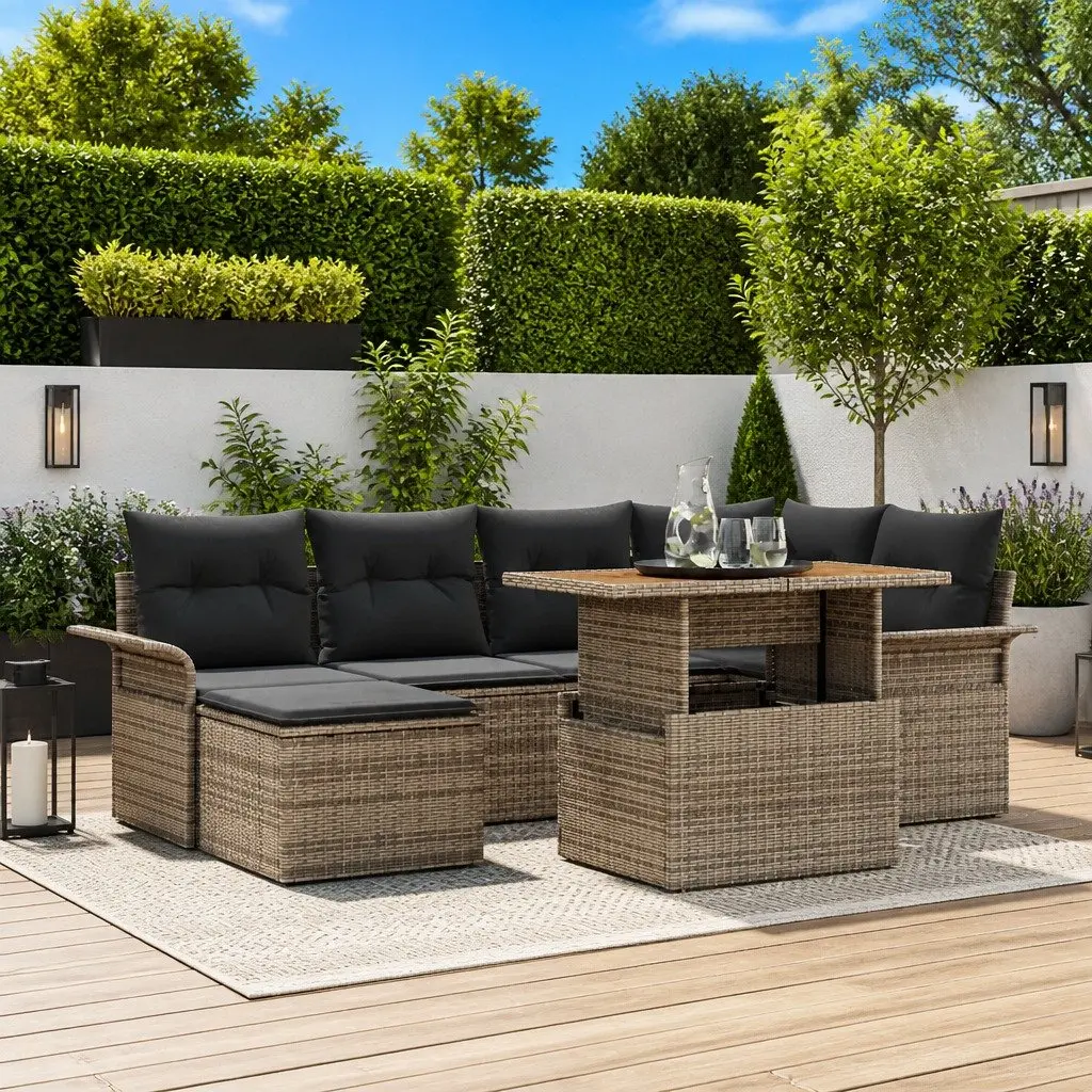 7 Piece Grey Modular Outdoor Sofa Set with Storage Poly Rattan Sectional Lounge for Garden and Patio