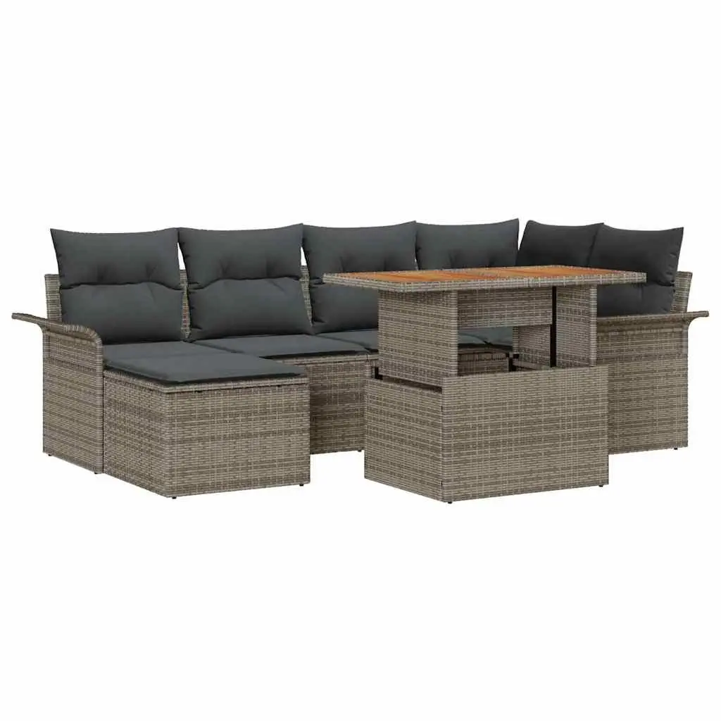 7 Piece Grey Modular Outdoor Sofa Set with Storage Poly Rattan Sectional Lounge for Garden and Patio
