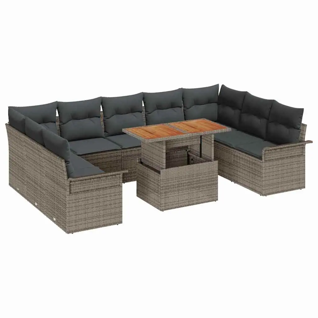 Garden Sofa Set Grey 10 Piece Poly Rattan Outdoor Furniture Modular Seating