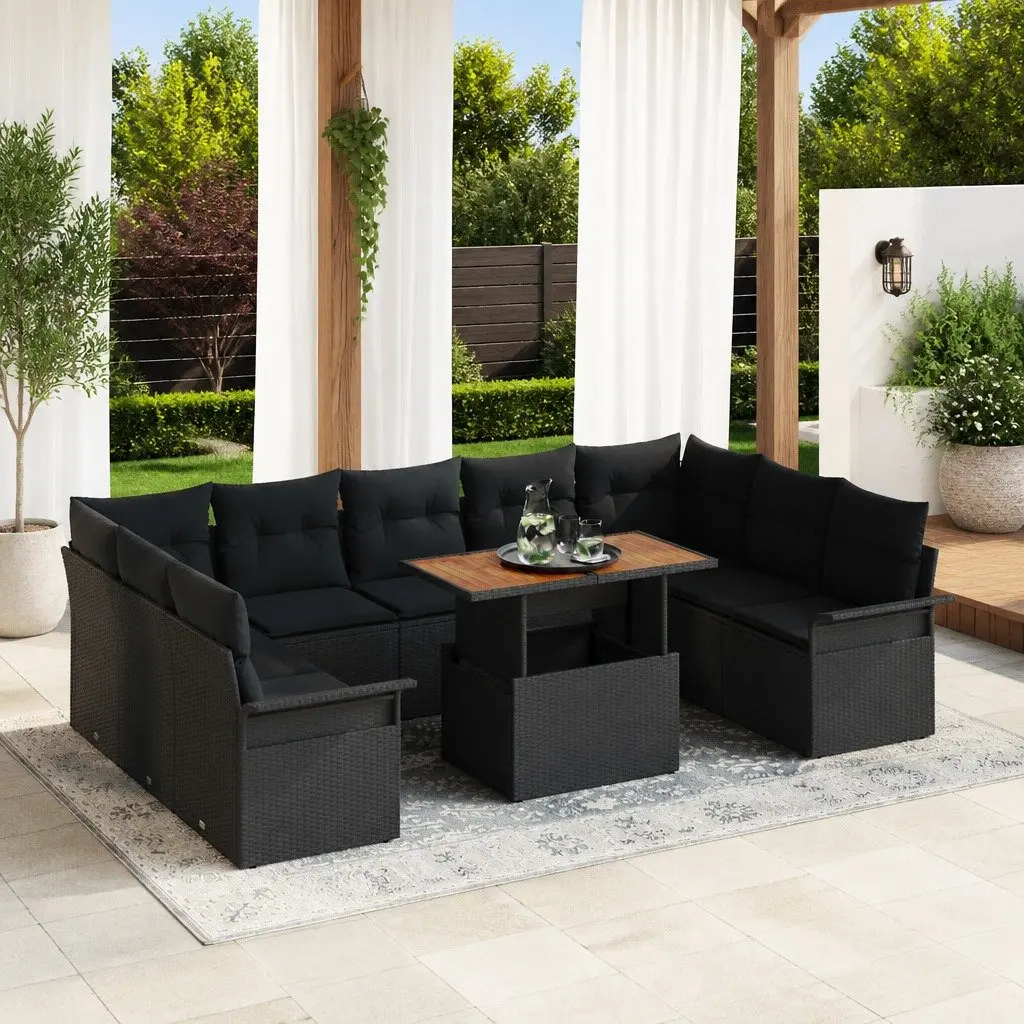 Garden Sofa Set 10 Piece Black Poly Rattan Outdoor Furniture Modular Seating