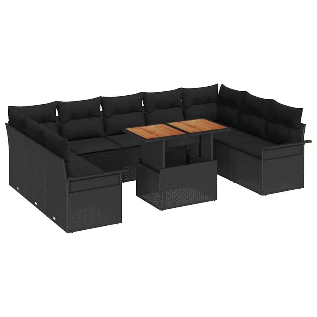 Garden Sofa Set 10 Piece Black Poly Rattan Outdoor Furniture Modular Seating