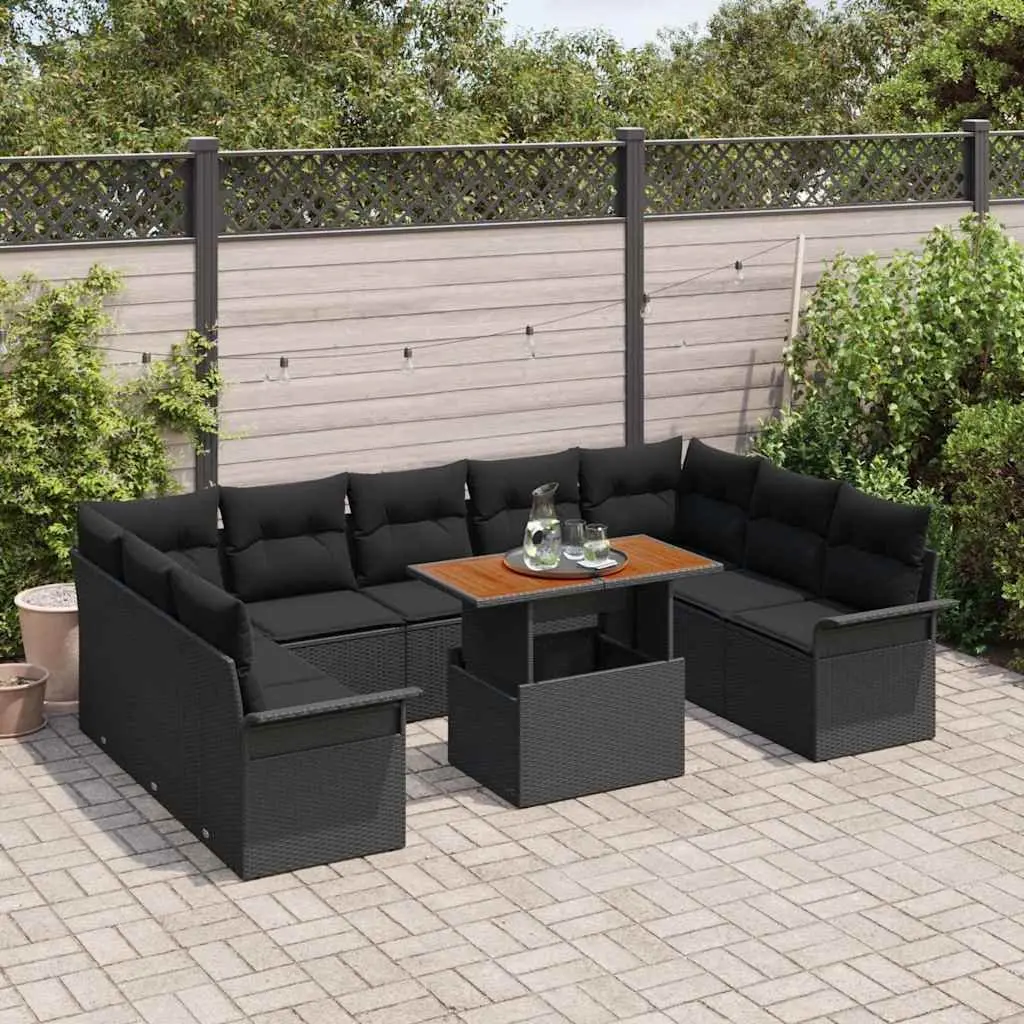 Garden Sofa Set 10 Piece Black Poly Rattan Outdoor Furniture Modular Seating