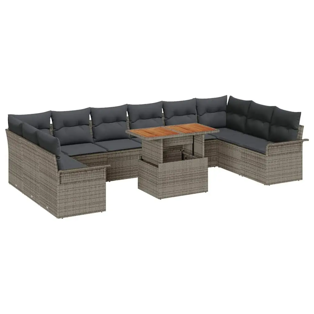 Rattan Garden Sofa Set Grey 9 Piece Modular Seating with Storage